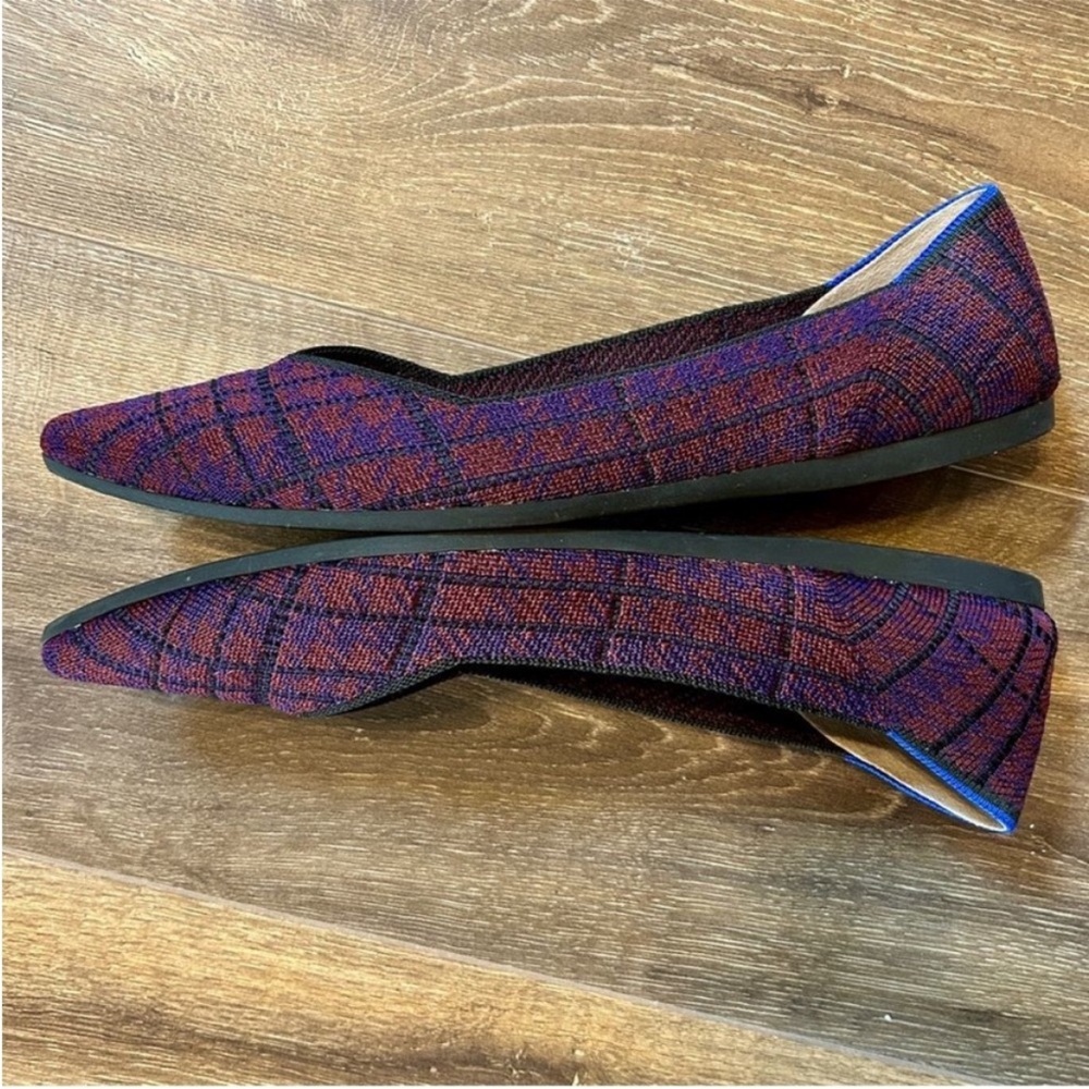 Rothy’s The Point Flats In Cranberry Plaid, Plum Purple Burgundy, Size 10 - Picture 4 of 10